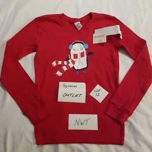 Gymboree girls size 12 pajama top red with penguin in scarf design NEW